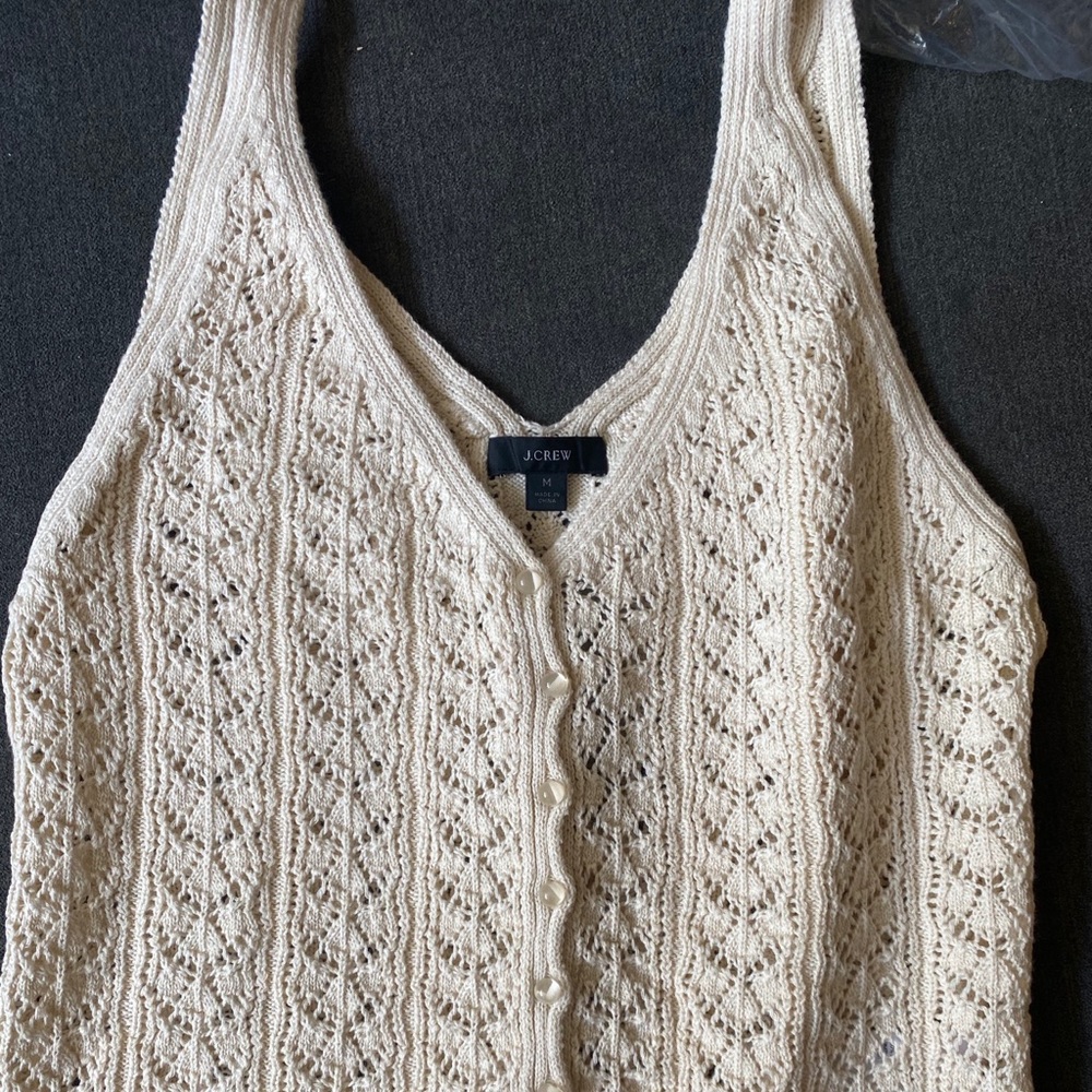 J Crew Pointelle Button Tank Top Cream NWT Medium